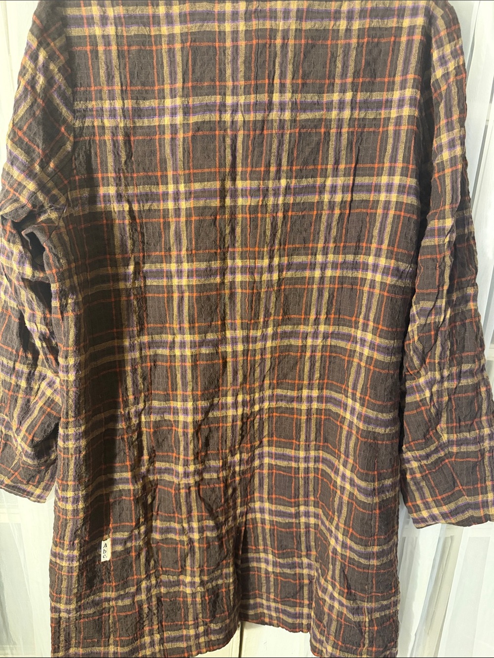 Advisory Board Crystals ABC Plaid Long Coat Jacket Men’s Large Linen Blend - Picture 12 of 12